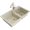 Mexen Tomas Granitspüle 2-Becken mit Küchenarmatur Carla, beige - 6516-69-670700-50