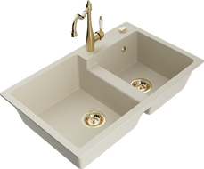 Mexen Tomas Granitspüle 2-Becken mit Küchenarmatur Carla, beige - 6516-69-670700-50