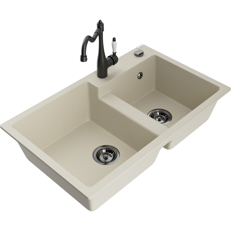 Mexen Tomas 2-Kammer Granitspüle mit Küchenarmatur Carla, beige - 6516-69-670700-70