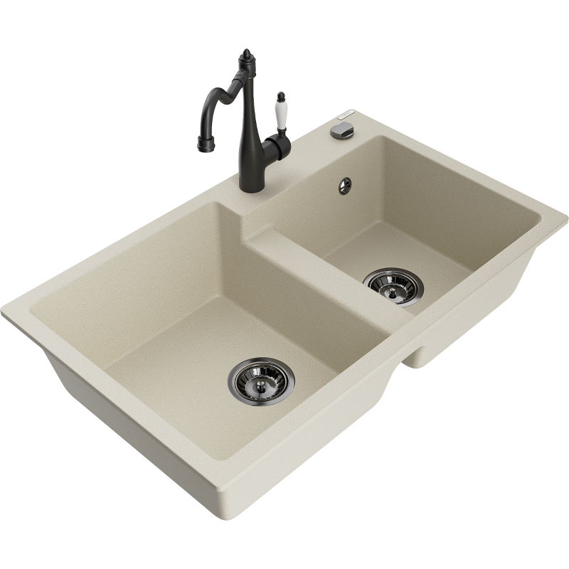 Mexen Tomas Granitspüle 2-Kammer mit Küchenarmatur Carla, beige - 6516-69-670700-70