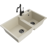 Mexen Tomas 2-Kammer Granitspüle mit Küchenarmatur Carla, beige - 6516-69-670700-70