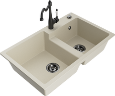 Mexen Tomas Granitspüle 2-Kammer mit Küchenarmatur Carla, beige - 6516-69-670700-70