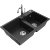 Mexen Tomas Granitspüle, 2-Becken mit Küchenarmatur Carla, schwarz/silber-metallic - 6516-73-670700-00