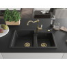 Mexen Tomas Granitspüle 2-Kammer mit Küchenarmatur Carla, schwarz/silber metallic - 6516-73-670700-50