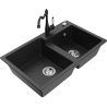 Mexen Tomas granitspüle 2-becken mit küchenarmatur Carla, schwarz/silber metallic - 6516-73-670700-70
