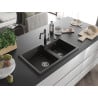 Mexen Tomas Granitspüle 2-Kammer mit Küchenarmatur Carla, schwarz/gold metallic - 6516-75-670700-70