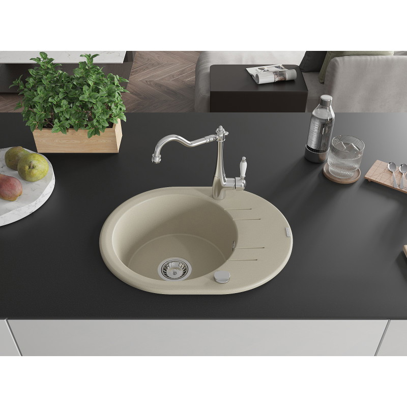 Mexen Kevin Granitspüle 1-Becken mit Abtropffläche und Küchenarmatur Carla, beige - 6517-69-670700-00