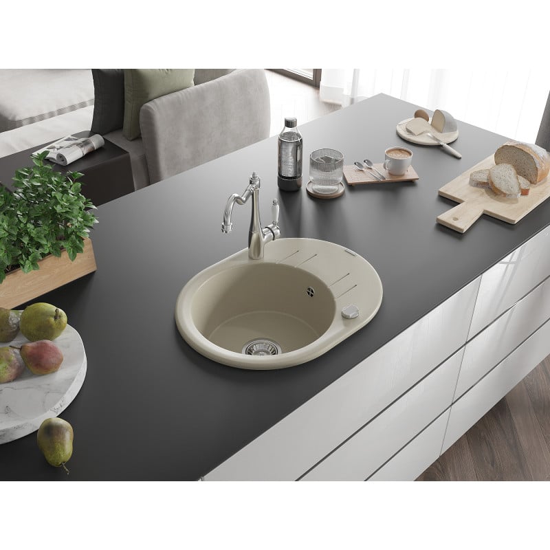 Mexen Kevin Granitspüle 1-Becken mit Abtropffläche und Küchenarmatur Carla, beige - 6517-69-670700-00