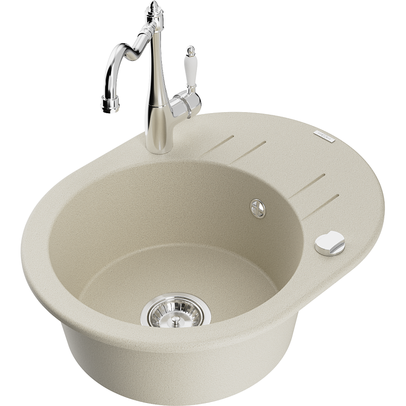 Mexen Kevin Granitspüle 1-Becken mit Abtropffläche und Küchenarmatur Carla, beige - 6517-69-670700-00