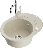 Mexen Kevin Granitspüle 1-Becken mit Abtropffläche und Küchenarmatur Carla, beige - 6517-69-670700-00