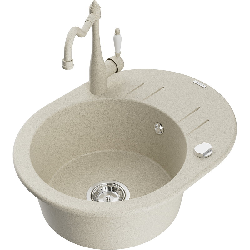 Mexen Kevin Granitspüle 1-Becken mit Abtropffläche und Küchenarmatur Carla, beige - 6517-69-670700-69