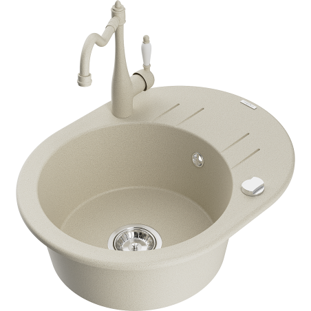 Mexen Kevin Granitspüle 1-Becken mit Abtropffläche und Küchenarmatur Carla, beige - 6517-69-670700-69