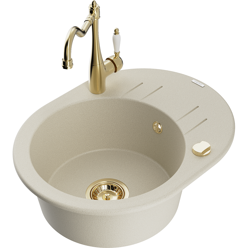 Mexen Kevin Granitspüle 1-Becken mit Abtropffläche und Küchenarmatur Carla, beige - 6517-69-670700-50