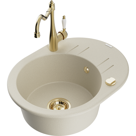 Mexen Kevin Granitspüle 1-Becken mit Abtropffläche und Küchenarmatur Carla, beige - 6517-69-670700-50