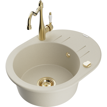 Mexen Kevin Granitspüle 1-Kammer mit Abtropffläche und Küchenarmatur Carla, beige - 6517-69-670700-50