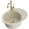 Mexen Kevin Granitspüle 1-Becken mit Abtropffläche und Küchenarmatur Carla, beige - 6517-69-670700-50