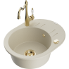 Mexen Kevin Granitspüle 1-Kammer mit Abtropffläche und Küchenarmatur Carla, beige - 6517-69-670700-50