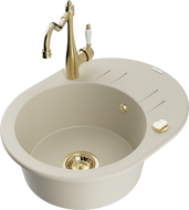 Mexen Kevin Granitspüle 1-Becken mit Abtropffläche und Küchenarmatur Carla, beige - 6517-69-670700-50