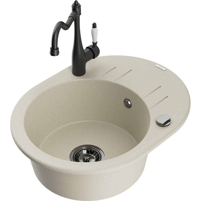 Mexen Kevin Granitspüle 1-Becken mit Abtropffläche und Küchenarmatur Carla, beige - 6517-69-670700-70