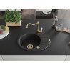 Mexen Kevin granitspüle 1-becken mit abtropffläche und küchenarmatur Carla, schwarz/silber metallic - 6517-73-670700-50