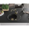 Mexen Kevin Granitspüle mit 1 Becken und Abtropffläche sowie Küchenarmatur Carla, schwarz/silber metallik - 6517-73-670700-50