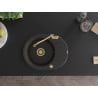 Mexen Kevin Granitspüle 1-becken mit Abtropffläche und Küchenarmatur Carla, schwarz/gold metallic - 6517-75-670700-50