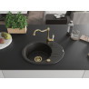 Mexen Kevin Granitspüle 1-becken mit Abtropffläche und Küchenarmatur Carla, schwarz/gold metallic - 6517-75-670700-50