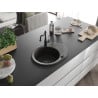 Mexen Kevin Granitspüle 1-Becken mit Abtropffläche und Küchenarmatur Carla, schwarz/gold-metallisch - 6517-75-670700-70-B