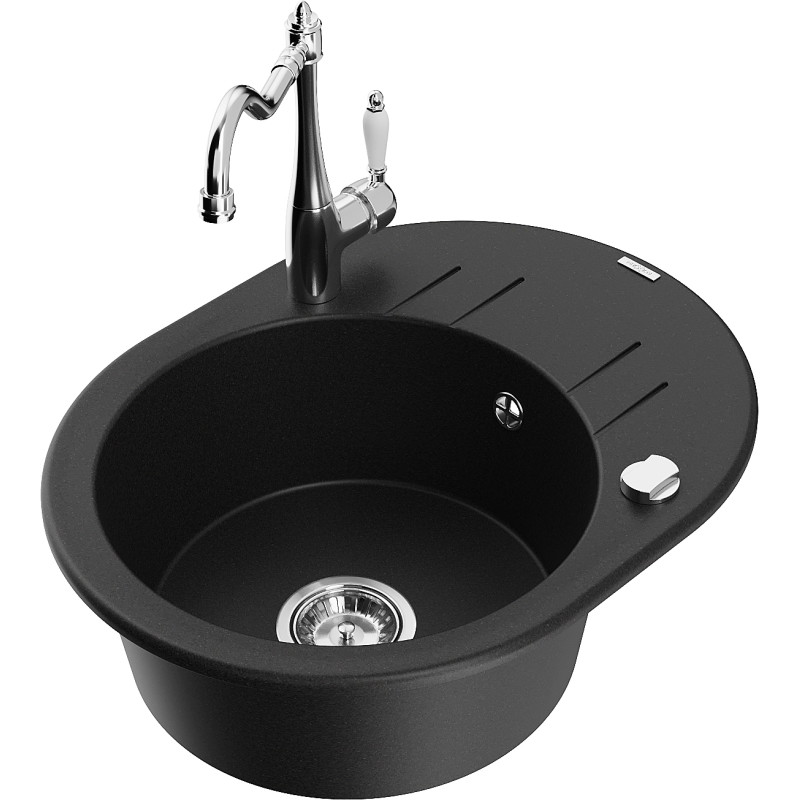 Mexen Kevin 1-becken Granitspüle mit Abtropffläche und Küchenarmatur Carla, schwarz - 6517-77-670700-00