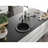 Mexen Kevin Granitspüle 1-Becken mit Abtropffläche und Küchenarmatur Carla, schwarz - 6517-77-670700-70-B