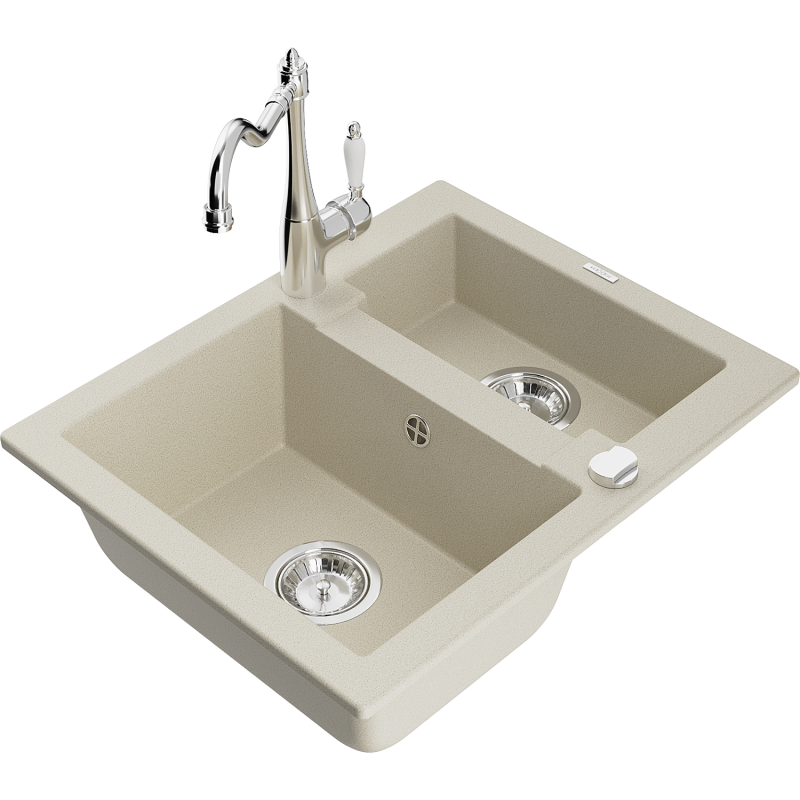 Mexen Carlos Granitspüle 1,5-Becken mit Küchenarmatur Carla, beige - 6518-69-670700-00
