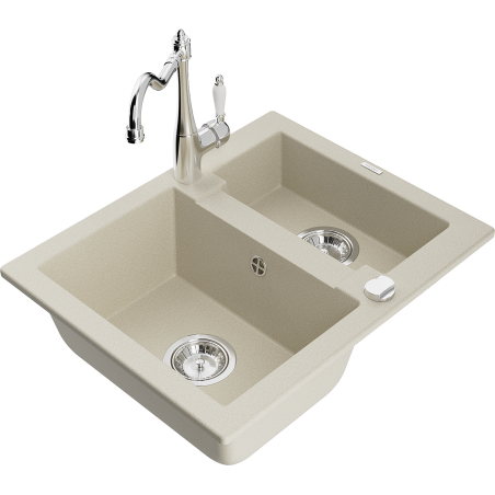 Mexen Carlos Granitspüle 1,5-Becken mit Küchenarmatur Carla, beige - 6518-69-670700-00