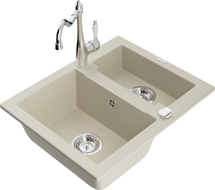 Mexen Carlos Granitspüle 1,5-Becken mit Küchenarmatur Carla, beige - 6518-69-670700-00