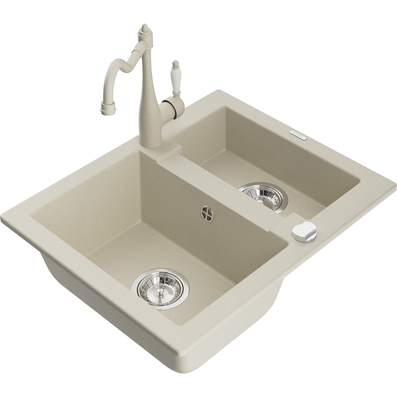 Mexen Carlos Granitspüle 1,5-Kammern mit Küchenarmatur Carla, beige - 6518-69-670700-69
