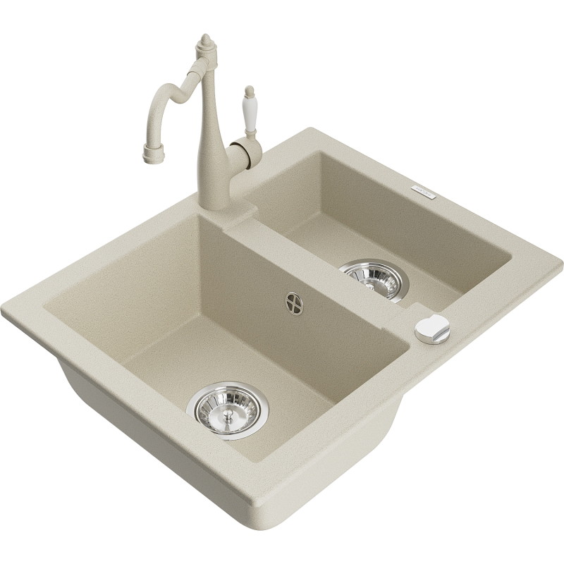 Mexen Carlos Granitspüle 1,5-Komponenten mit Küchenarmatur Carla, beige - 6518-69-670700-69