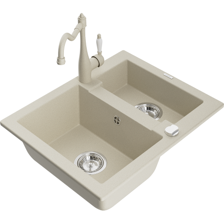 Mexen Carlos Granitspüle 1,5-Kammern mit Küchenarmatur Carla, beige - 6518-69-670700-69