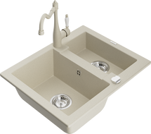 Mexen Carlos Granitspüle 1,5-Kammern mit Küchenarmatur Carla, beige - 6518-69-670700-69