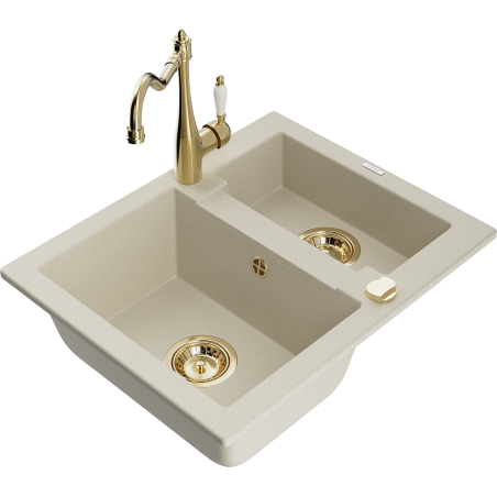 Mexen Carlos Granitspüle 1,5 Kammern mit Küchenarmatur Carla, beige - 6518-69-670700-50