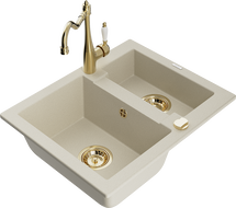 Mexen Carlos Granitspüle 1,5-Kammer mit Küchenarmatur Carla, beige - 6518-69-670700-50