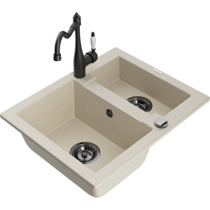 Mexen Carlos Granitspüle 1,5-Kammer mit Küchenarmatur Carla, beige - 6518-69-670700-70
