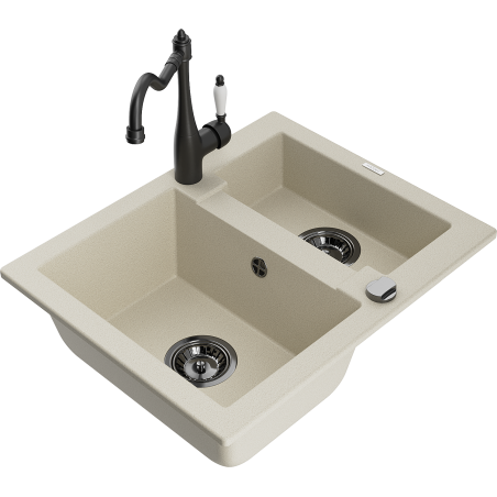 Mexen Carlos Granitspüle 1,5-Becken mit Küchenarmatur Carla, beige - 6518-69-670700-70