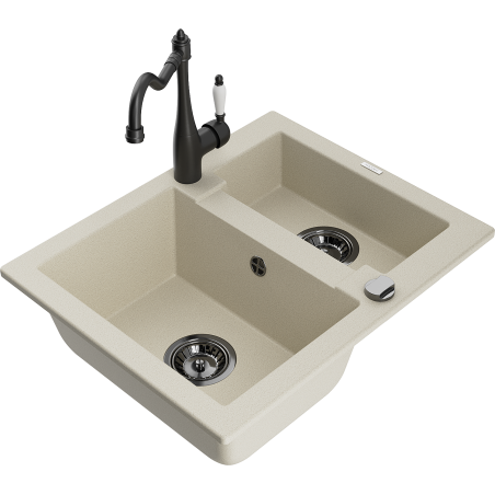 Mexen Carlos Granitspüle 1,5-Kammer mit Küchenarmatur Carla, beige - 6518-69-670700-70
