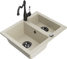 Mexen Carlos Granitspüle 1,5-Becken mit Küchenarmatur Carla, beige - 6518-69-670700-70