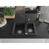 Mexen Carlos Granitspüle 1,5-Becken mit Küchenarmatur Carla, schwarz/silber metallisch - 6518-73-670700-70