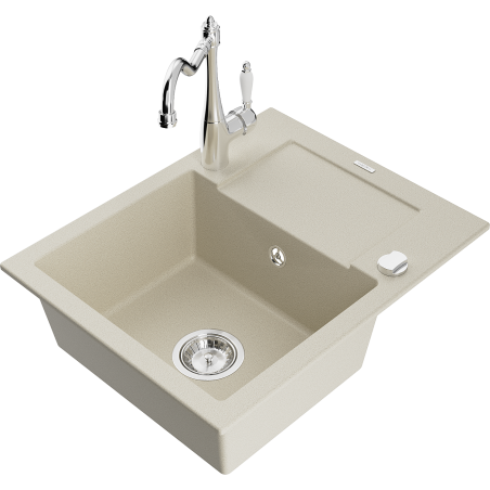 Mexen Enzo Granitspüle 1-beckig mit Abtropffläche und Küchenarmatur Carla, beige - 6506-69-670700-00