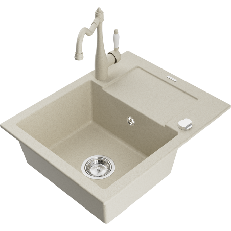 Mexen Enzo Granitspüle 1-Becken mit Abtropffläche und Küchenarmatur Carla, beige - 6506-69-670700-69