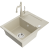 Mexen Enzo Granitspüle 1-Becken mit Abtropffläche und Küchenarmatur Carla, beige - 6506-69-670700-69