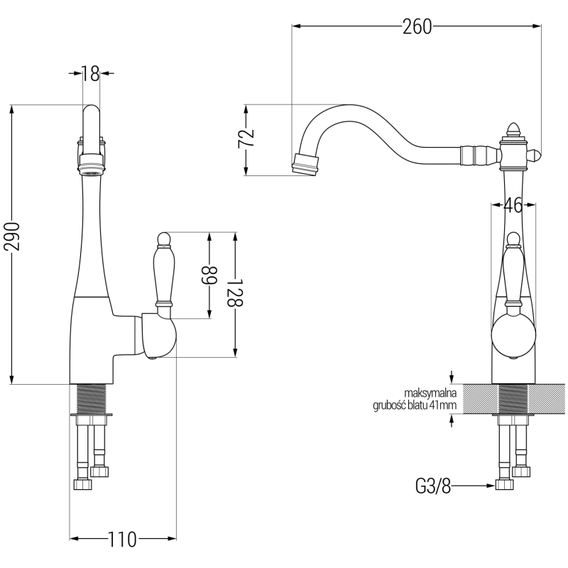 Mexen Enzo Granitspüle mit 1 Becken, Abtropffläche und Küchenarmatur Carla, beige - 6506-69-670700-70