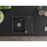 Mexen Enzo Granitspüle 1-Becken mit Abtropffläche und Küchenarmatur Carla, schwarz/silber metallic - 6506-73-670700-70