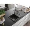 Mexen Enzo Granitspüle 1-beckig mit Abtropffläche und Küchenarmatur Carla, schwarz/gold metallic - 6506-75-670700-00